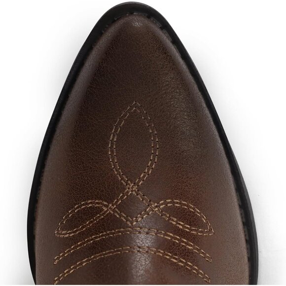 🆕mysoft Cowboy Heel Boots Women Dark Brown PU Embroidered Mid-Calf Pointed Toe - Picture 3 of 6